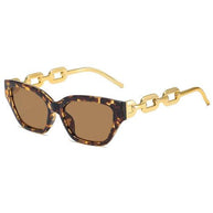 Fashion Cat Eye Sunglasses with tortoiseshell frame and gold chain temples