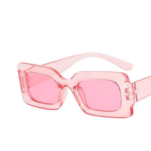 Pink vintage rectangle sunglasses for women with UV400 resin lenses and polycarbonate frame