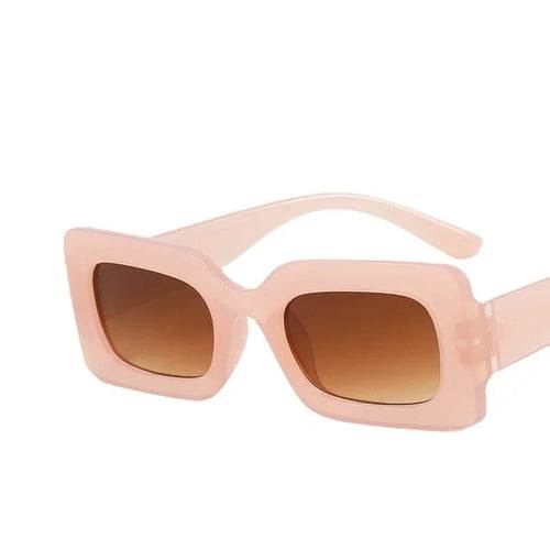 Pink vintage rectangle sunglasses for women with UV400 resin lenses and polycarbonate frame