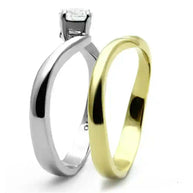 Two-Tone CZ Stainless Steel Ring with clear cubic zirconia and dual gold and stainless finishes