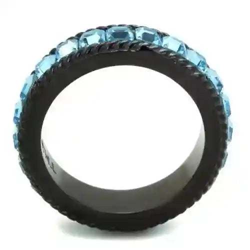 Sea-Blue Black IP Steel Ring - AuriJewel