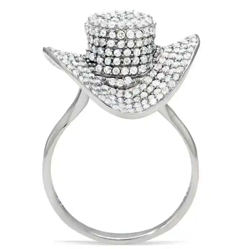 Clear CZ sterling silver ring with sparkling cubic zirconia stones and polished rhodium plating