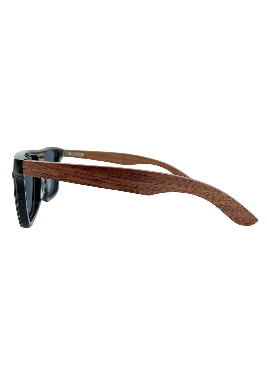 Eyewood ReInvented square sunglasses with walnut wood temples and black acetate frame