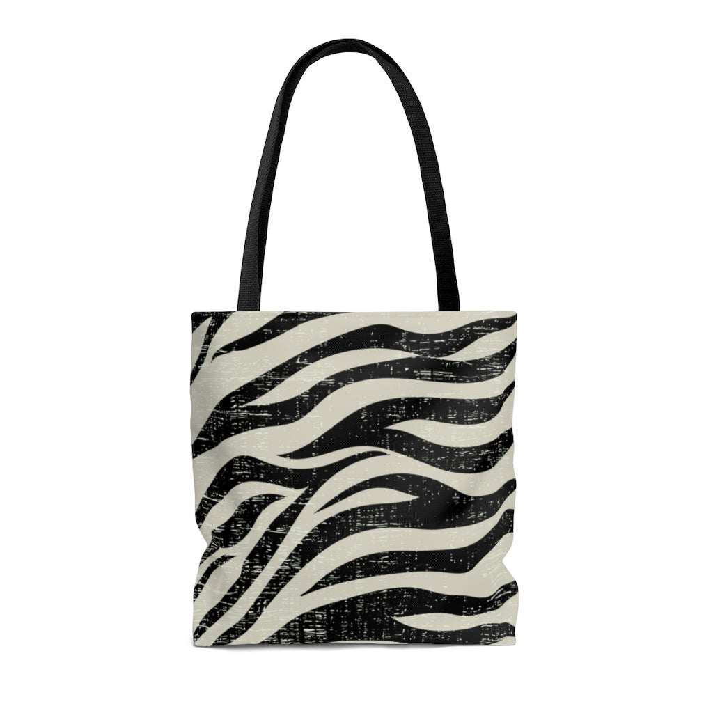 Double sided zebra print medium beach shopper tote bag with black handles