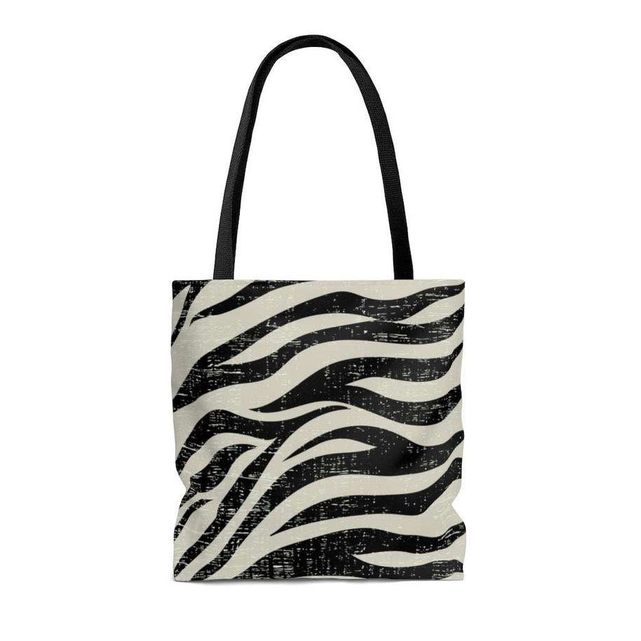 Double sided zebra print medium beach shopper tote bag with black handles