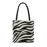 Double sided zebra print medium beach shopper tote bag with black handles