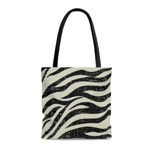 Double sided zebra print medium beach shopper tote bag with black handles and lining