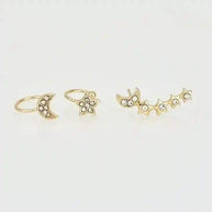 Gold Moon - Star Earring and cuff set with crystal accents, clip-on, celestial jewelry