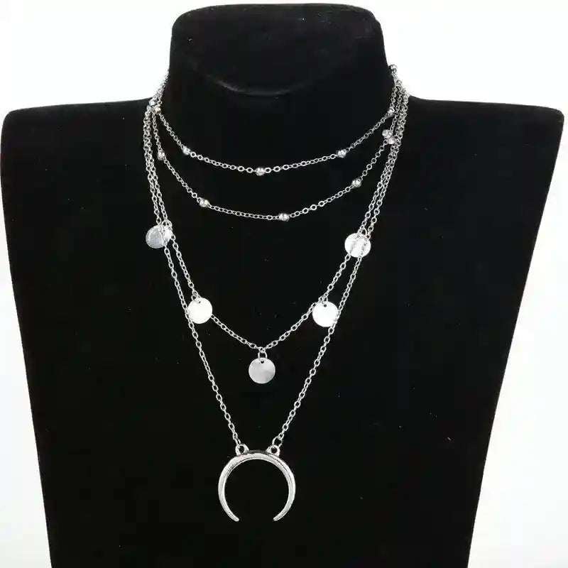 Crescent Moon Layered Necklace - AuriJewel