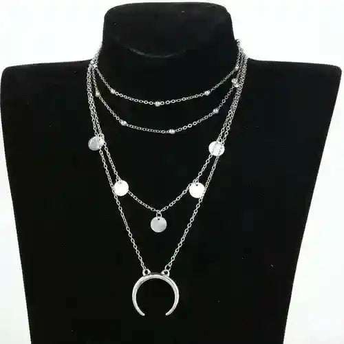 Crescent Moon Layered Necklace - AuriJewel