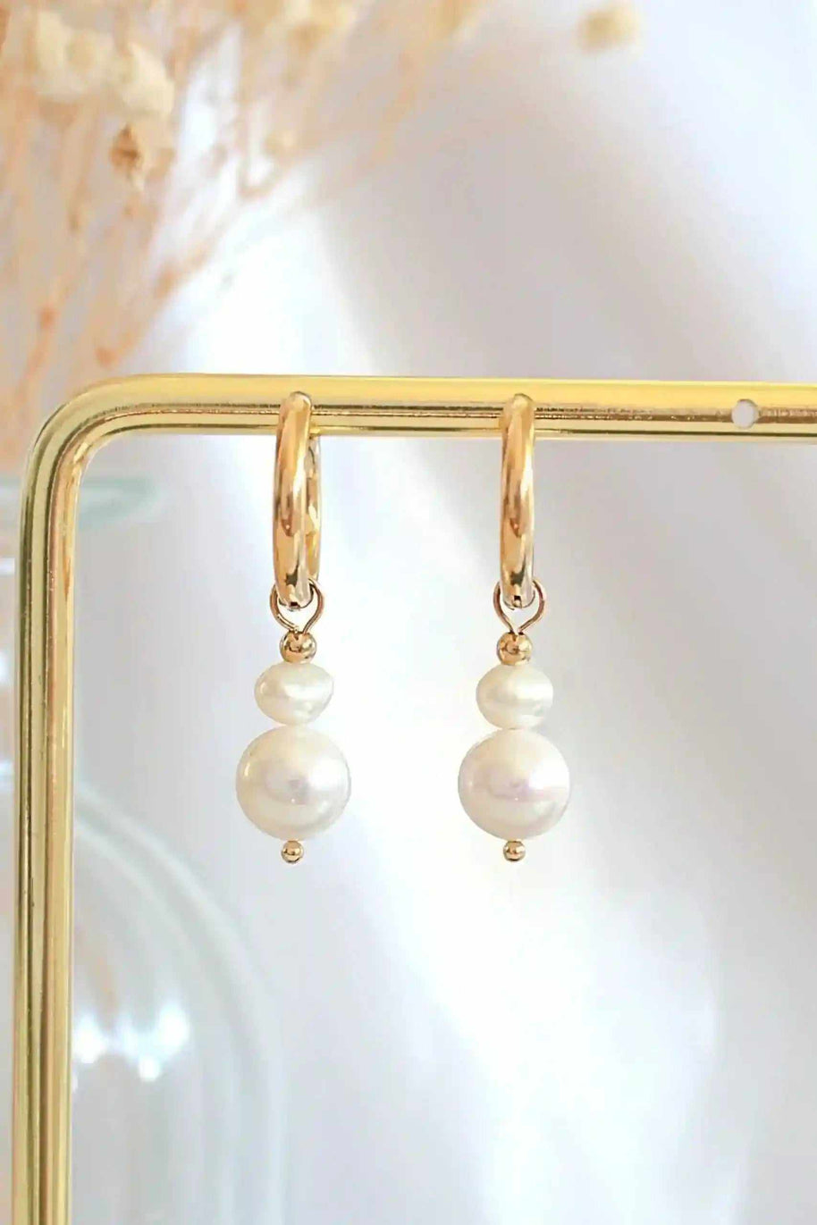 24K Gold Baroque Pearl Hoopswith unique baroque freshwater pearls, hypoallergenic and lightweight earrings for elegant everyday wear