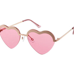 Mini Heart Cupid Kid's Sunglasses with pink heart-shaped lenses and lightweight copper metal frame providing 100% UV protection.