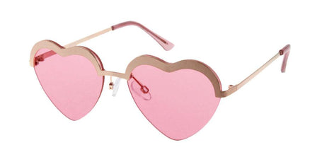 Mini Heart Cupid Kid's Sunglasses with pink heart-shaped lenses and lightweight copper metal frame providing 100% UV protection.