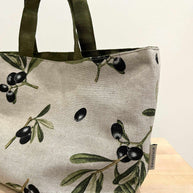 Durable lunch bag Mediterranean Bliss with olive branch design, cotton and linen, portable and machine-washable