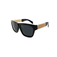 Jase New York Royce sunglasses with gloss black rectangular frame and gold cross hatch temples