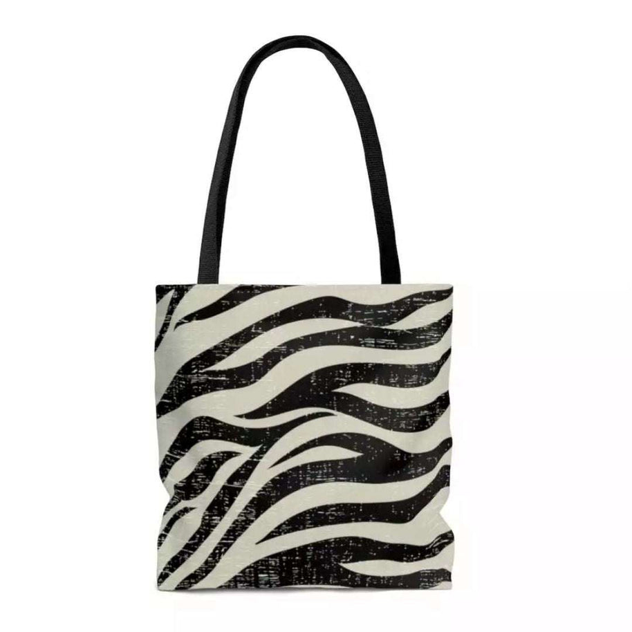Medium double sided zebra print beach shopper tote bag with black handles