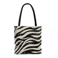 Medium double sided zebra print beach shopper tote bag with black handles