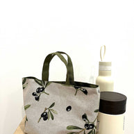 Durable lunch bag with olive print, cotton and linen, portable and stylish for work or school