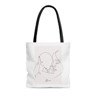 Mom and I medium shopper tote bag with black handles, double-sided print, and polyester material for beach or town use