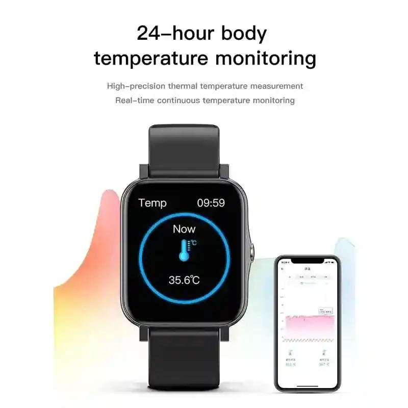 Ultra-Thin IP68 Smartwatch with 24-hour body temperature monitoring and app connectivity