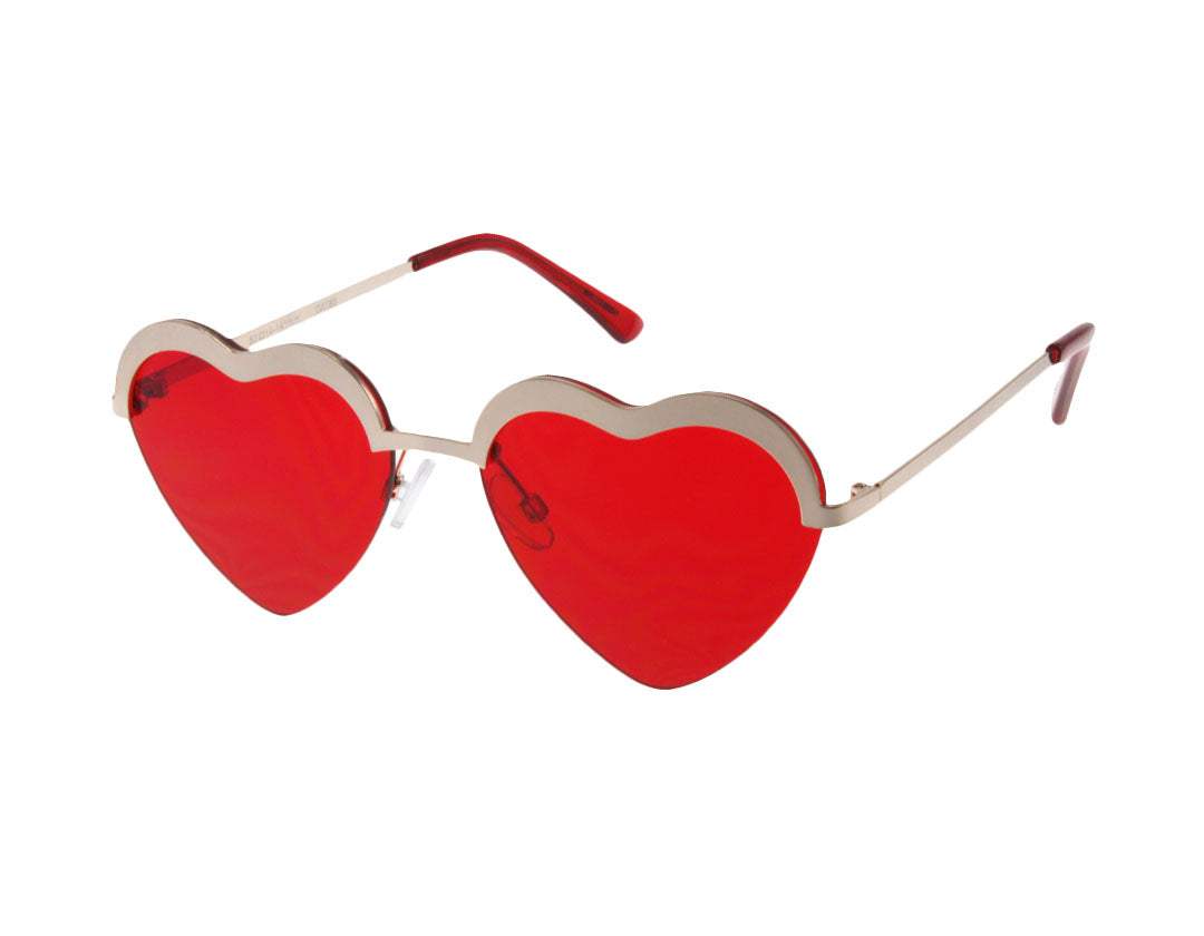 Mini Heart Cupid Kid's Sunglasses with red heart-shaped lenses and gold metal frame for UV protection