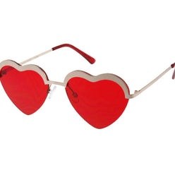 Mini Heart Cupid Kid's Sunglasses with red heart-shaped lenses and gold metal frame for UV protection