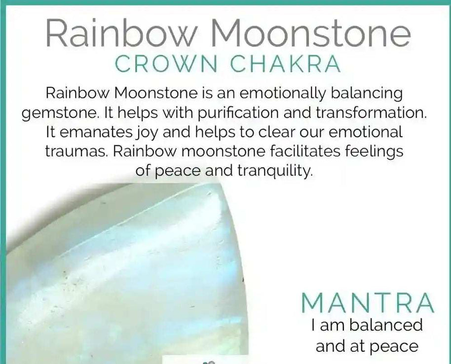 Rainbow Moonstone Stretch Bracelet with genuine rainbow moonstone and Brazilian crystal quartz beads for emotional balance and spiritual tranquility.