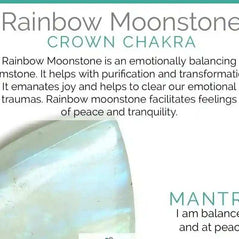 Rainbow Moonstone Stretch Bracelet with genuine rainbow moonstone and Brazilian crystal quartz beads for emotional balance and spiritual tranquility.