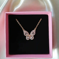 24K Gold Butterfly Necklace with cubic zirconia pendant in pink gift box
