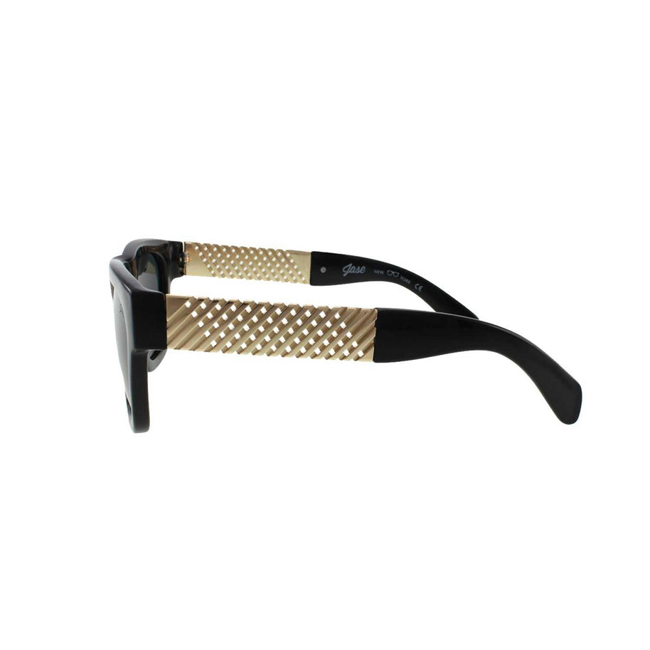 Jase New York Royce sunglasses in gloss black with rectangular frame and metal cross hatch temples