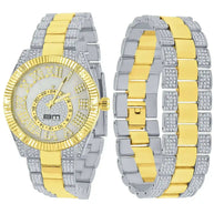 Protuberant Crystal Watch Set with gold and silver tones, diamantine crystals, and bold 42mm case
