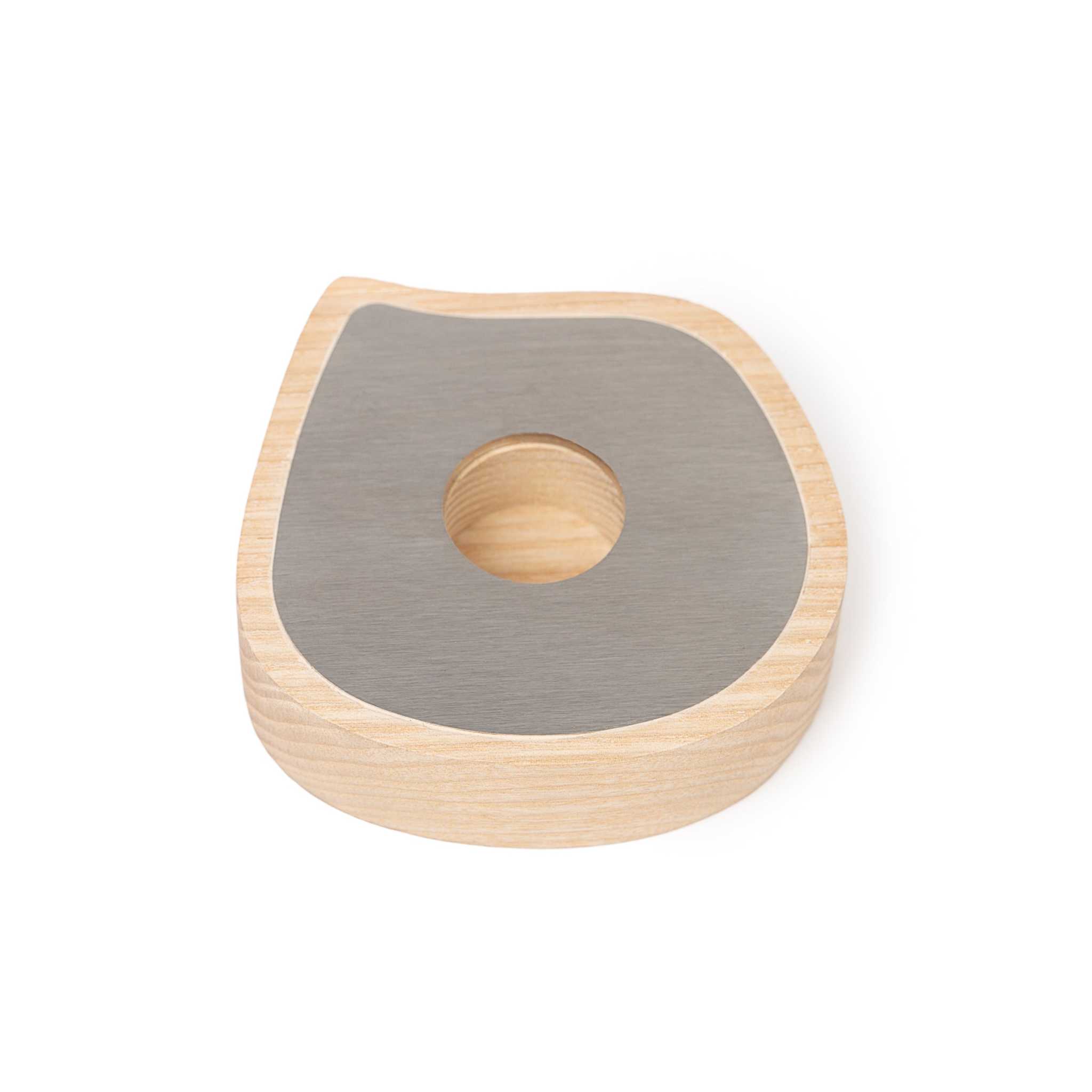 Ash wood taper candle holder with stainless steel detail for tealight and taper candles