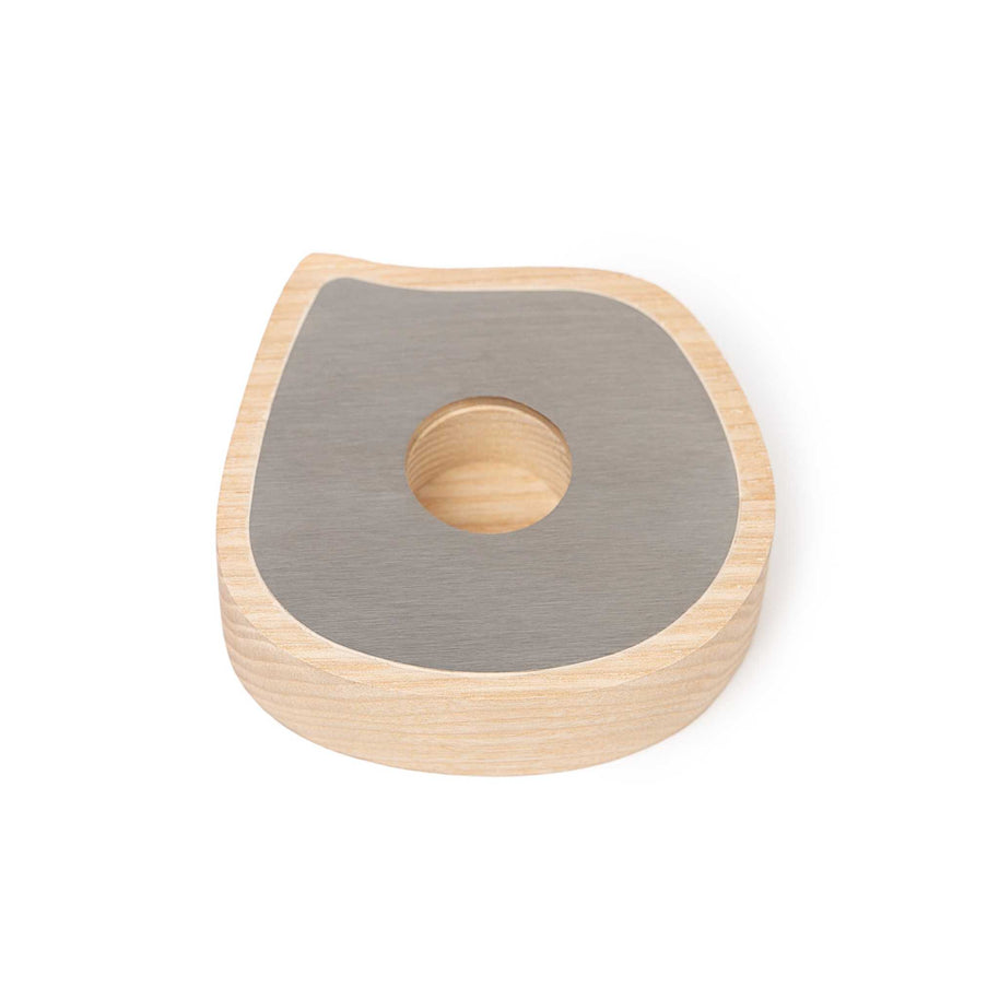 Ash wood taper candle holder with stainless steel detail for tealight and taper candles