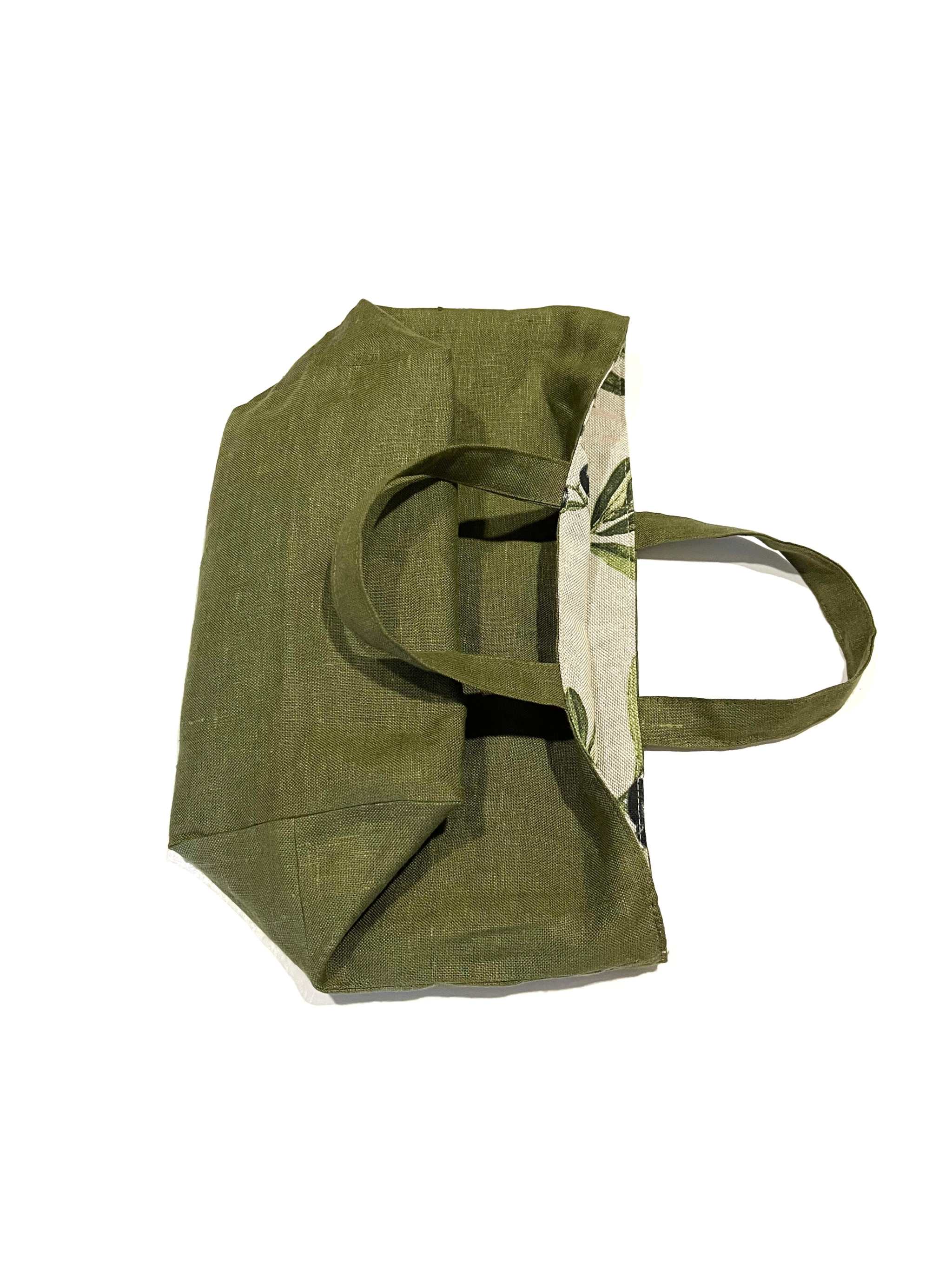 Durable lunch bag Mediterranean Bliss in cotton and linen with sturdy handles and olive green color