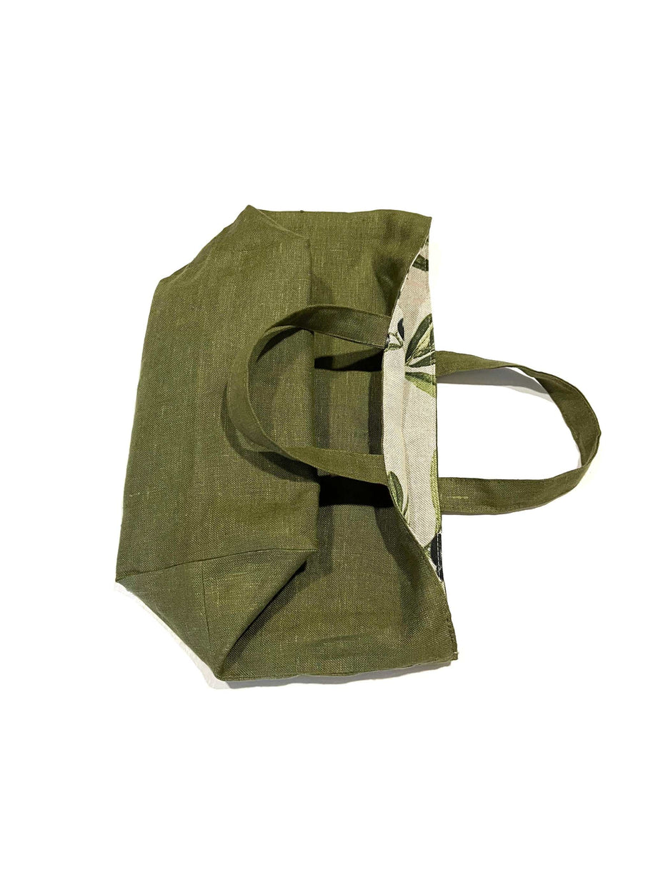 Durable lunch bag Mediterranean Bliss in cotton and linen with sturdy handles and olive green color