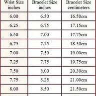 Rainbow Moonstone Stretch Bracelet size conversion chart with measurements in inches and centimeters