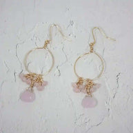 Pink Chalcedony - Jade hoop earrings with silver-plated copper hooks and pastel pink gemstone clusters