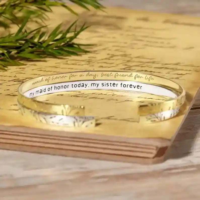 Elegant bridesmaid sparkle bracelet with engraved heartfelt message and adjustable design for a lasting keepsake gift