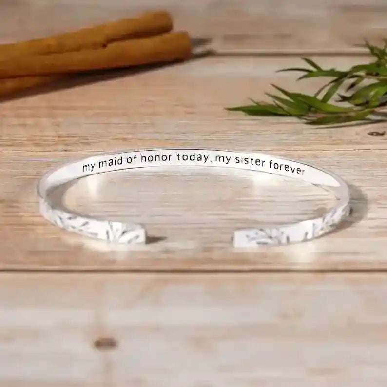 Silver Bridesmaid Sparkle Bracelet with engraved 
