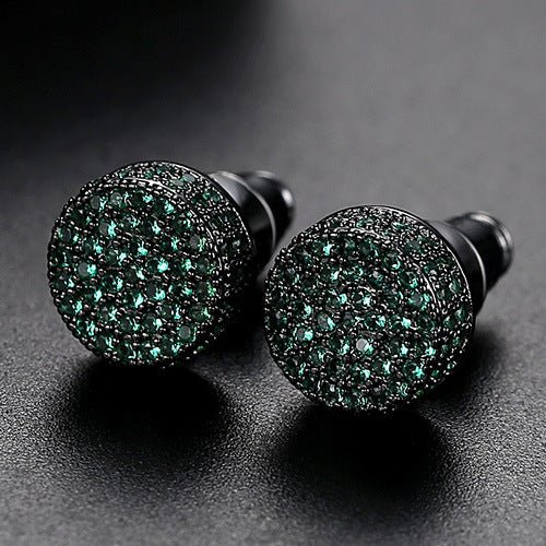 JINSE Hip Hop 9MM Round Cubic Zirconia Earrings For Men Ear Studs Crystal Green White Male Earings Fashion Jewelry Brincos - AuriJewel - 0