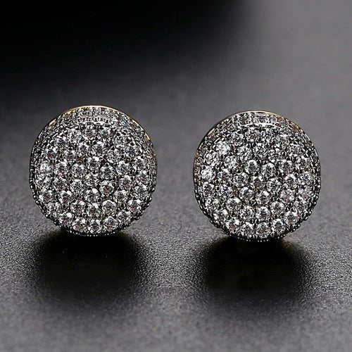 JINSE Hip Hop 9MM Round Cubic Zirconia Earrings For Men Ear Studs Crystal Green White Male Earings Fashion Jewelry Brincos - AuriJewel - 0