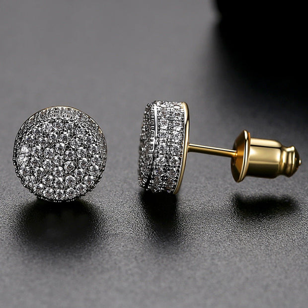 JINSE Hip Hop 9MM Round Cubic Zirconia Earrings For Men Ear Studs Crystal Green White Male Earings Fashion Jewelry Brincos - AuriJewel - 0