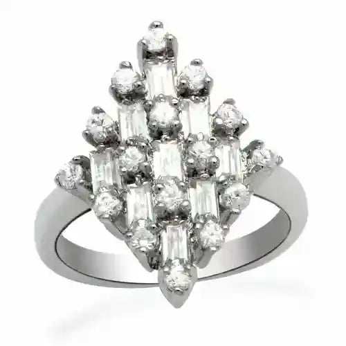 Clear CZ Rhodium Ring with sparkling cubic zirconia stones and polished rhodium-plated brass band