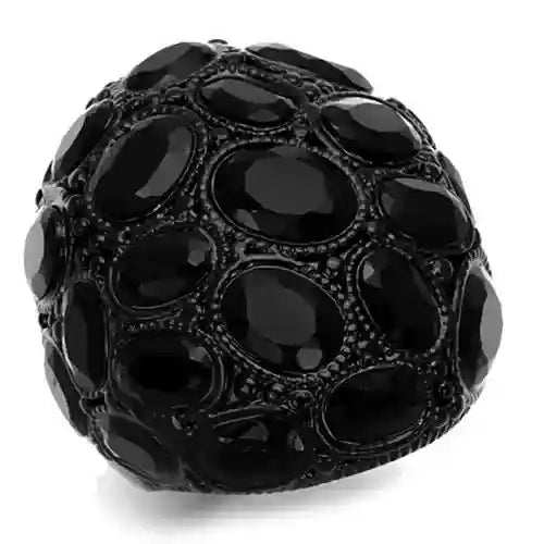 black CZ Accent Ring with multiple faceted oval stones and intricate detailing