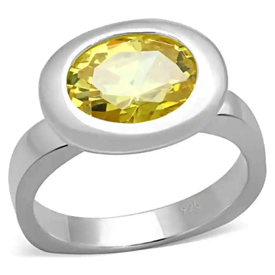 Topaz CZ sterling ring with AAA-grade yellow cubic zirconia solitaire set in 925 sterling silver band