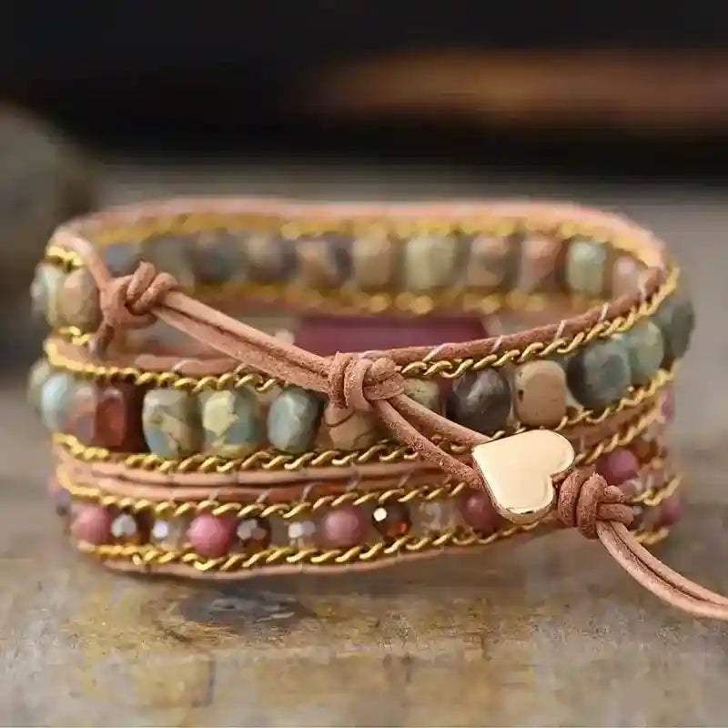 Rhodonite Heart Wrap Bracelet - AuriJewel