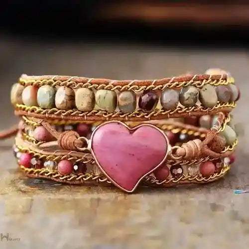 Rhodonite Heart Wrap Bracelet - AuriJewel