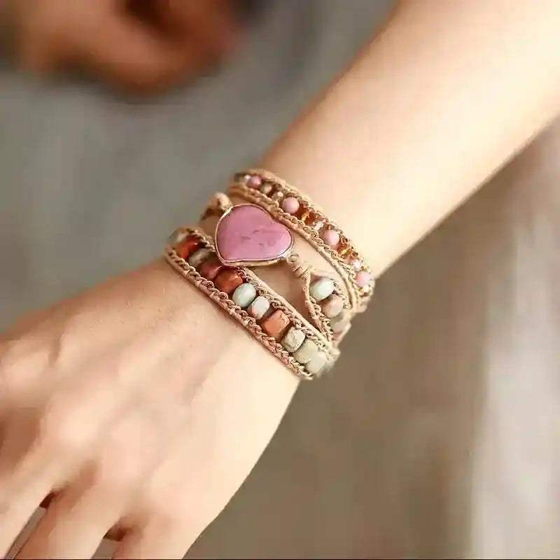 Rhodonite Heart Wrap Bracelet - AuriJewel