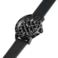 Stealth Apollo Carbon Watch with 42mm stainless steel case, carbon fiber dial and bezel, and black leather strap.