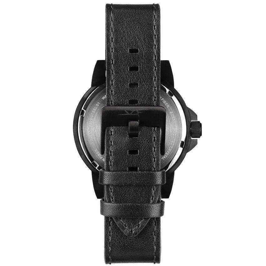 Stealth Apollo Carbon Watch with black genuine leather strap and stainless steel case back view